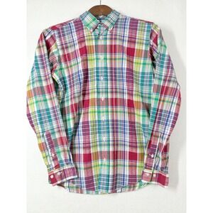 Brooks Brothers Fleece Boy Large 10-12 Seersucker Plaid Button Down Shirt Preppy
